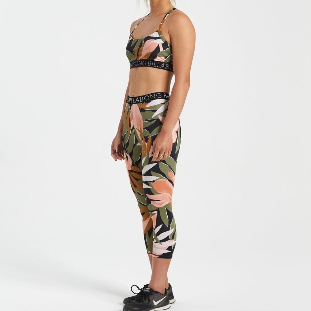 Billabong Olive Green Pink Floral High-Waist Leggings